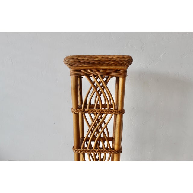 1980s Coastal Woven Rattan Pedestal Plant Stand For Sale In Miami - Image 6 of 13
