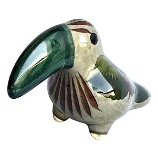 1970s Tonalá Mexico Ceramic Green Toucan Bird Figurine For Sale