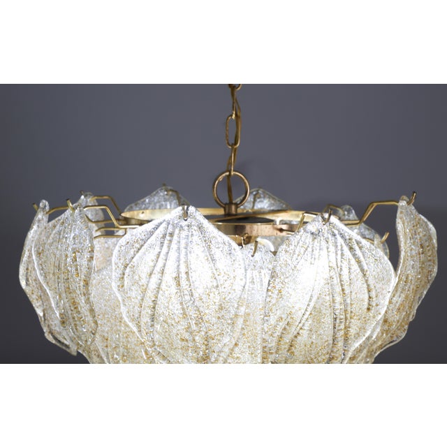 1980s Italian Amazing Large Murano Glass Gold Leaves Chandelier For Sale - Image 13 of 14