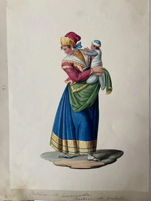 Michela De Vito, Costume of Naples, Original Gouache, 19th Century