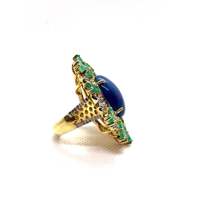 Bochic "Orient" Diamond, Sapphire & Emerald Ring Set In 18K Gold & Silver For Sale - Image 13 of 18