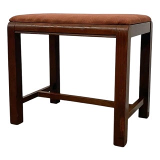 Vintage Mid Century Modern Upholstered Bench Stool With Wooden Frame For Sale