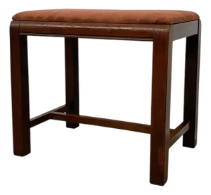 Vintage Mid Century Modern Upholstered Bench Stool With Wooden Frame