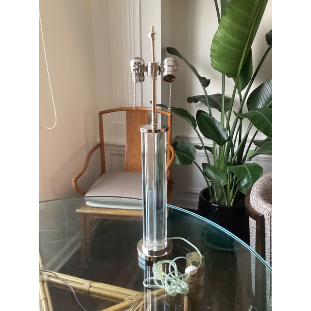 Late 20th Century Sally Sirkin for J. Robert Scott Glass and Polished Nickel Lamp With Glossy Parchment Shade For Sale In Atlanta - Image 6 of 8