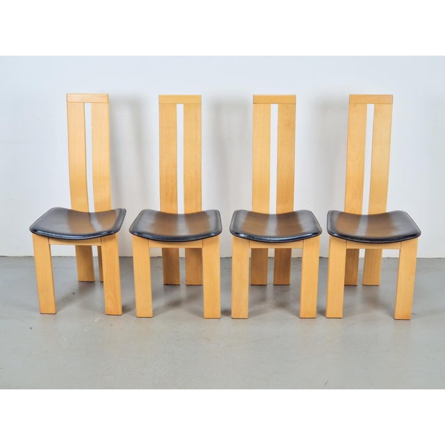 1970s Vintage Beech and Leather Dining Chairs by Pietro Costantini for Ello, 1970s, Set of 4 For Sale - Image 5 of 13