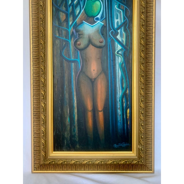 Paint 1980s "Eve" Surrealist Figurative Female Oil Painting by Eric Jean-Louis, Framed For Sale - Image 7 of 10