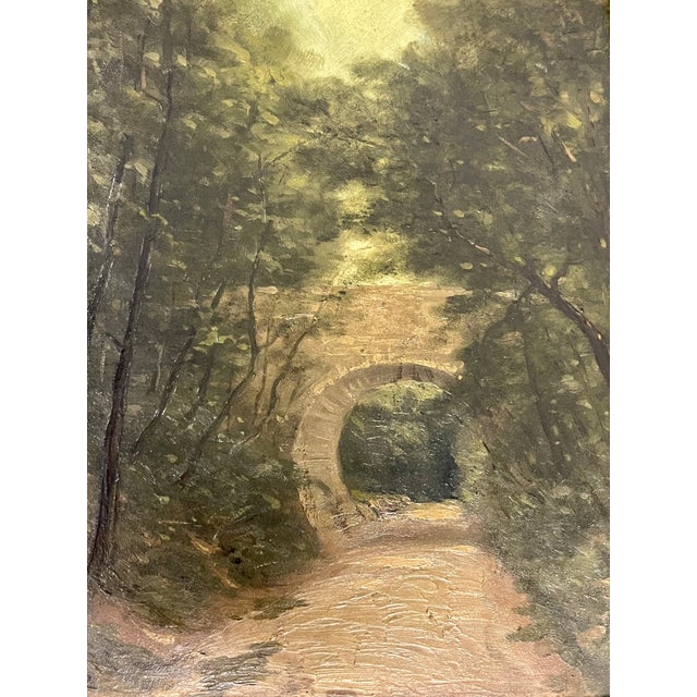 Antique French 19th-Century Oil on Board Landscape Painting in Giltwood Frame For Sale - Image 16 of 18