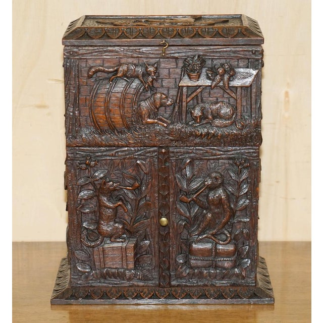 Carved Black Forest Wood Smoking Pipe Cabinet Box, 1870s For Sale - Image 3 of 18