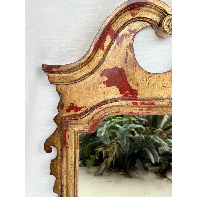 Vintage Regency Style Red Parcel Gilt Chippendale Wall Mirror Inspired by Tony Duquette and LaBarge - Newly Painted For Sale In Mobile - Image 6 of 11