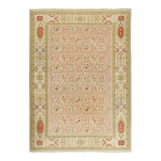 Vintage Oushak Rug in Bright Cream Field and Pink Paisley Florals For Sale