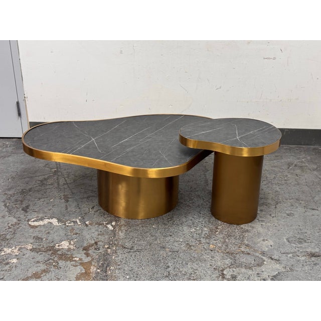 Michael Oren Design Custom Black Marquina Marble Kidney Coffee Table + Side Table, Set of Two For Sale - Image 4 of 12