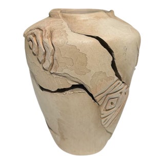Vintage Signed Sculptural Studio Pottery Vase With Kokopelli Motif, 6” For Sale
