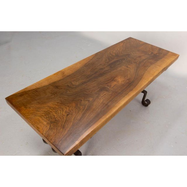 French Walnut Top and Wrought Iron Coffee Table, 1960 For Sale - Image 4 of 11