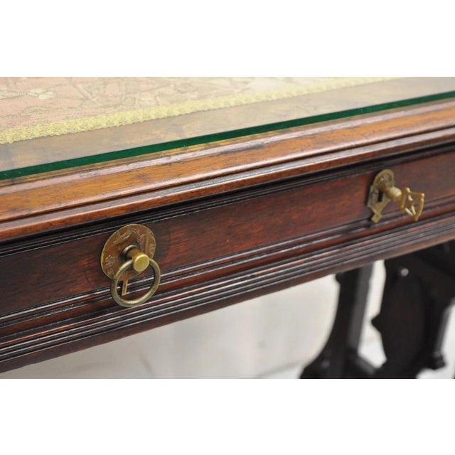 Antique Eastlake Victorian Carved Walnut Small Sewing Stand Tapestry Side Table For Sale - Image 12 of 12