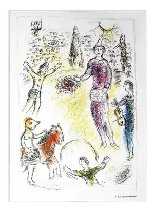 1981 Marc Chagall 'Les Clowns Musiciens' Modernism Multicolor,Pastel,Pink,Yellow,White,Red France Offset Lithograph