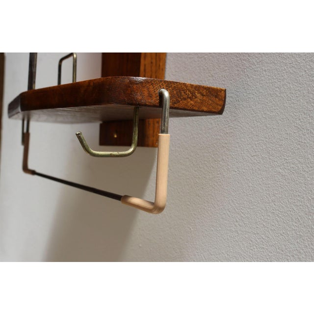 Mid-Century American Modern Chestnut Wall Mounted Valet With Mirror and Shelf For Sale In New York - Image 6 of 10