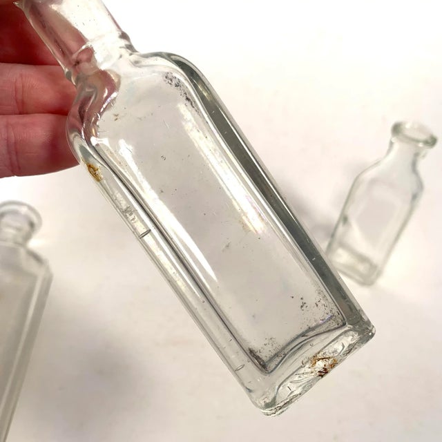 Transparent Vintage Clear Glass Apothecary Medicine Bottles Collection of 5 For Sale - Image 8 of 12