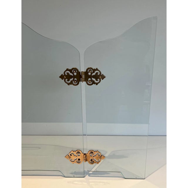 Glass Fireplace Screen with Bronze Hinges For Sale - Image 9 of 13