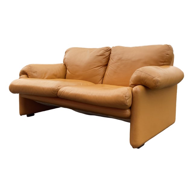 Coronado Sofa in Cognac Leather by Afra & Tobia Scarpa for B&B Italia / C&B Italia, 1970s For Sale