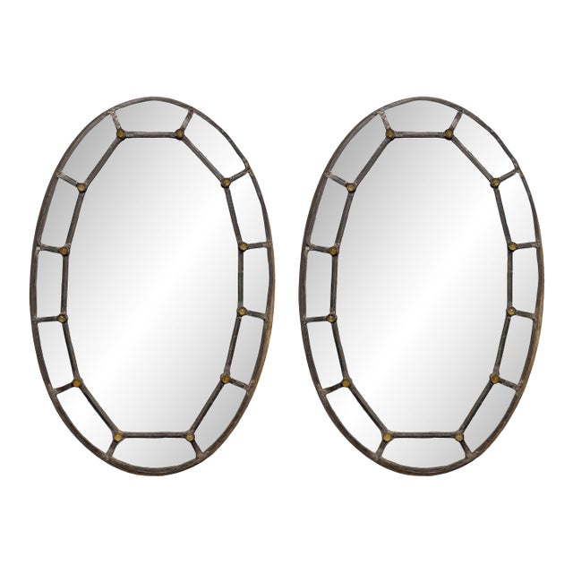 Pair of Early 19th Century French Charles X Oval Leaded Mirrors For Sale