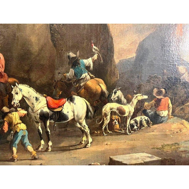 Simon Van Douw, Hunting Outing with Falconer, 1600s, Canvas Artwork, Framed For Sale - Image 3 of 10