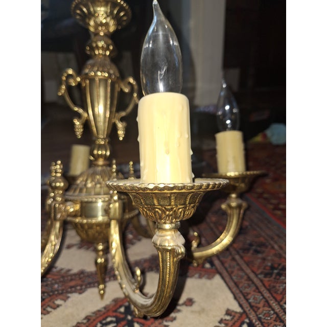 Traditional 1990s French Empire Style 6 Arm Solid Brass Chandelier For Sale - Image 3 of 8
