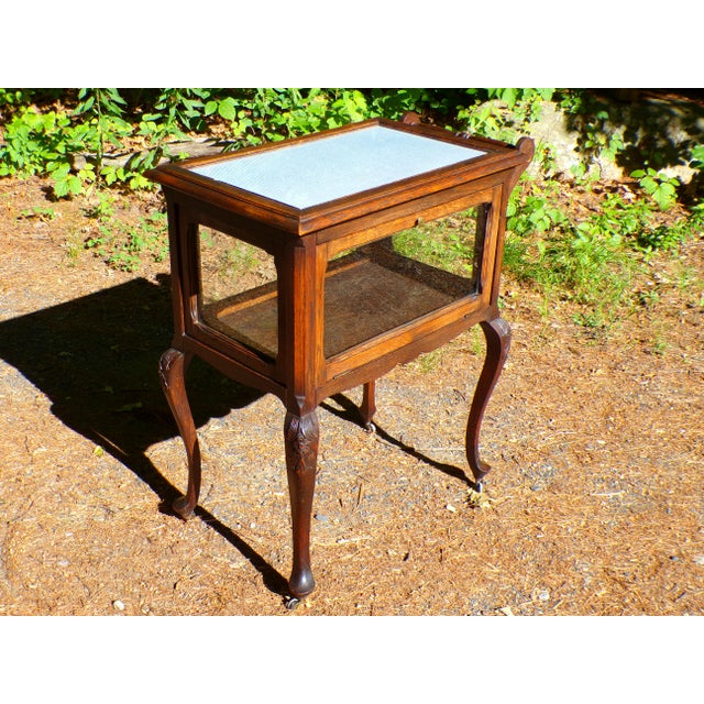 Traditional Antique Solid Oak Vitrine Cabinet Serving Bar Tea Cart Trolley For Sale - Image 3 of 18