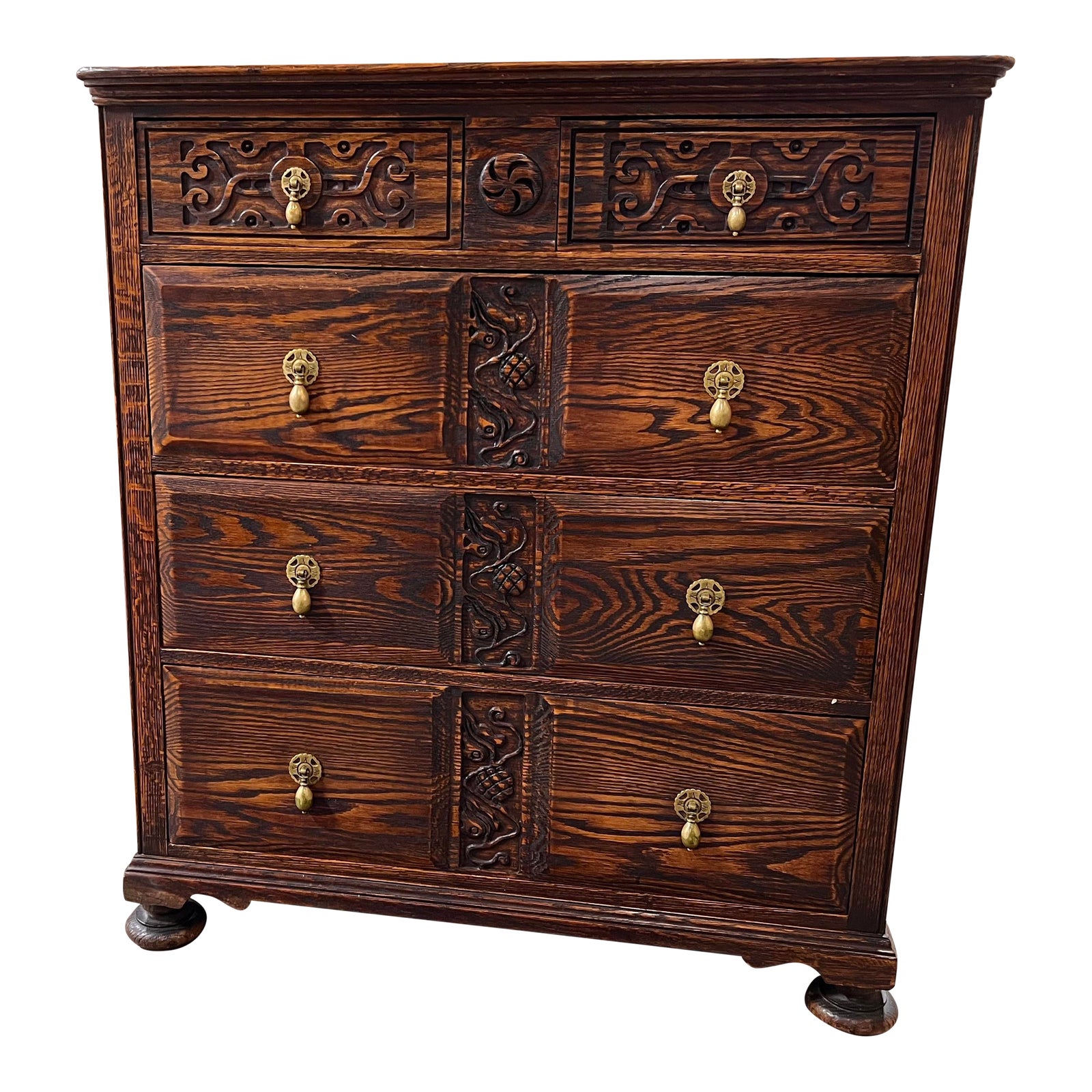 Midcentury Jamestown Lounge, Co Feudal Oak High Boy Chairish