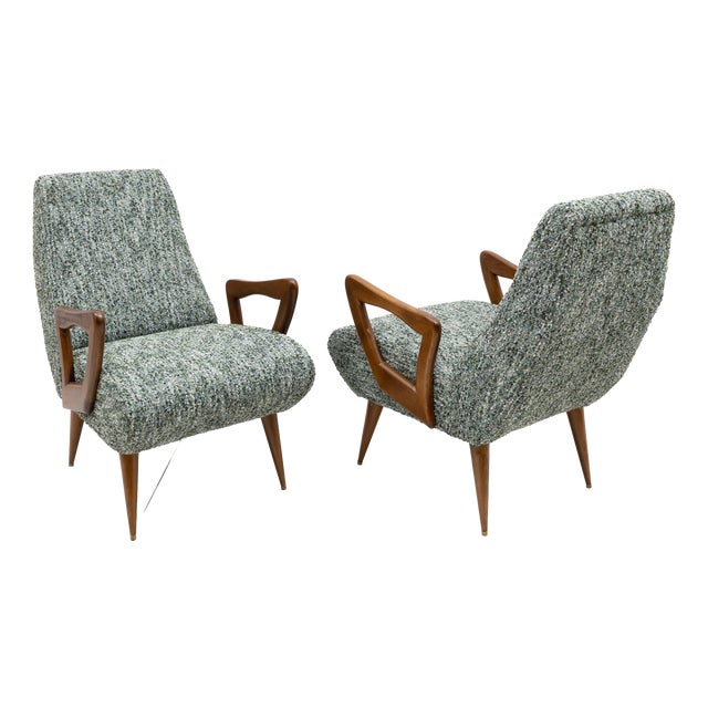 Mid-Century Modern Italian Armchairs with Sculptural Wooden Arms, 1970, Set of 2 For Sale
