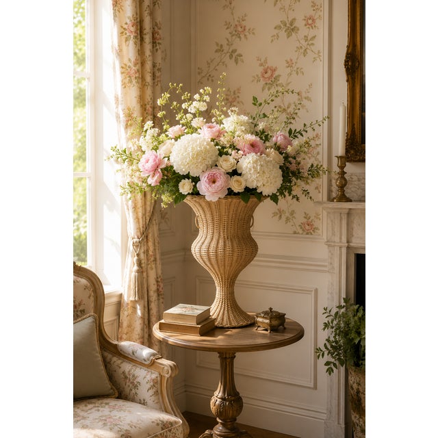 Elevate your decor with our Large Round Scalloped Wicker Urn. Crafted from high-quality natural wicker, this urn features...