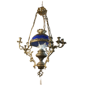 1880s French Bronze and Cobalt Opaline Chandelier – Var Region, Provence