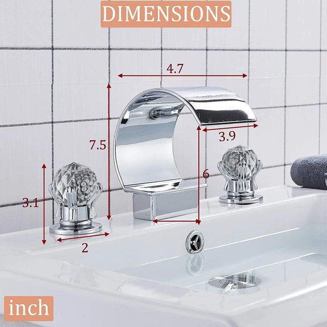 Chrome Widespread Waterfall Bathroom Sink Faucet 2 Handle 3Hole Basin Mixer Tap For Sale - Image 9 of 9