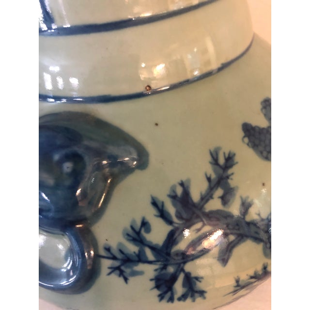 Vintage Chinoiserie Celadon & Cobalt Blue Vase With Lion Mask Handles For Sale - Image 10 of 11