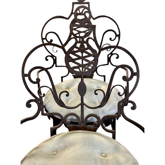 Metal Mid-20th Century French Neoclassical Art Deco Wrought Iron Armchairs in the Manner of Gilbert Poillerat - Pair For Sale - Image 7 of 17