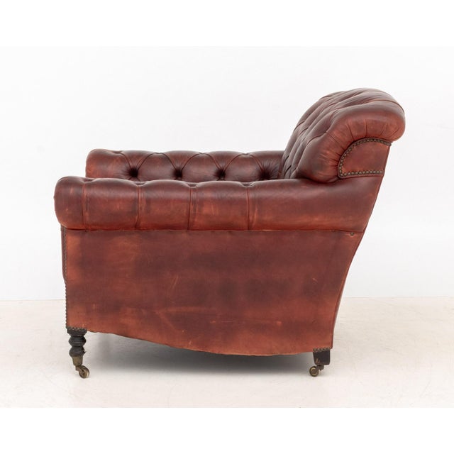 George Smith Red Leather Upholstered Club Chair For Sale In New York - Image 6 of 7