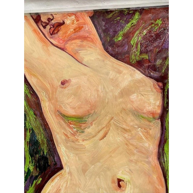 A striking contemporary figurative oil painting depicting the female form in a bold, expressive modernist style. The work...