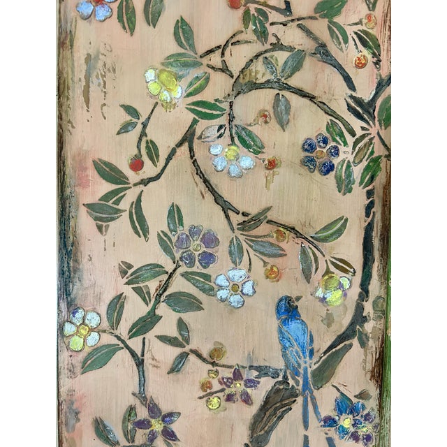 Pink Large Vintage Painted Pine Wardrobe with Chinoiserie Panels, 1940s For Sale - Image 8 of 11