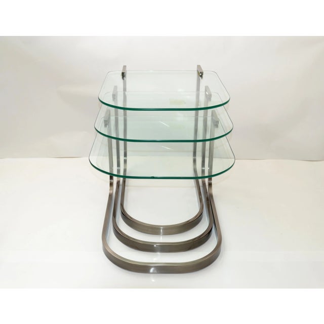 Design Institute of America 'Dia' Three Vintage Glass & Steel Nesting Tables For Sale - Image 13 of 13