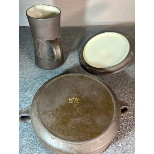 Brown Mid 20th Century Dansk Denmark Flamestone Brown Fluted Creamer & Lidded Sugar For Sale - Image 8 of 8