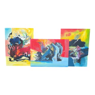Original Abstract Acrylic Triptych by Elise Friederike, 1989 For Sale