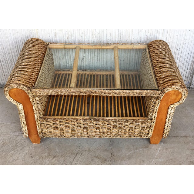 1950s Mid-Century Rattan and Wood Coffee Table For Sale - Image 10 of 13