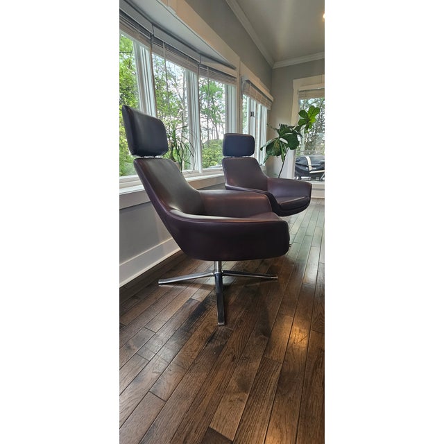 Animal Skin Coalesse by Steelcase Leather Swivel Lounge Chairs - Pair For Sale - Image 7 of 10