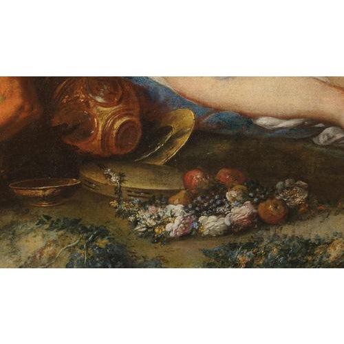 Bartoloemo Guidobono, Bacchanal with Maenads, Satyrs and Nymphs, 17th Century, Oil on Canvas For Sale - Image 5 of 9
