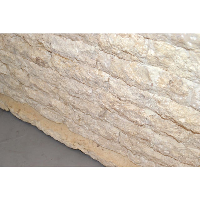 Taupe 1980s Maitland Smith Style Hand Carved Mactan Stone Console Tessellated Orbs Plexiglass Top For Sale - Image 8 of 11