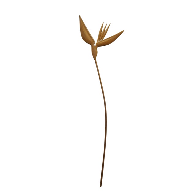 Ten piece Mid century modern carved teak decorative botanical flower arrangement. Set includes one Bird of Paradise...