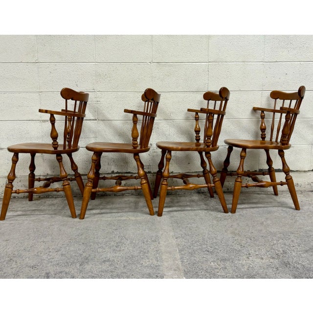 Late 20th Century Vintage Ethan Allen Heirloom Nutmeg Maple Windsor Dining Side Chairs - Set of 4 For Sale - Image 5 of 10