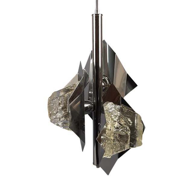 Hanging Light in Stainless Steel and Murano Glass from Mazzega, 1970s For Sale