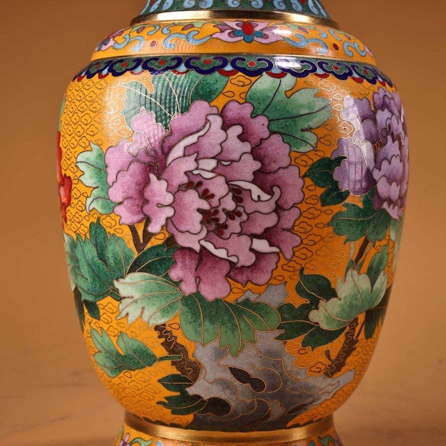 Vintage Chinese Gilt Cloisonné Peony Vase (Jingtai Lan) - 1300g For Sale - Image 9 of 9