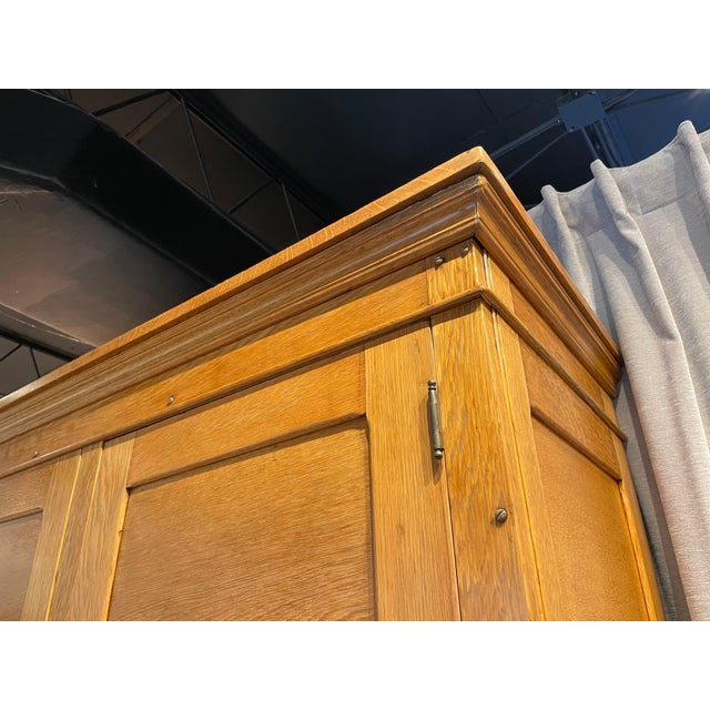 French Provincial Tall Vintage French Oak Cabinet, Manner of Jacques Adnet For Sale - Image 3 of 17