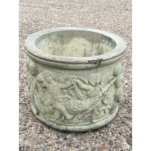 Stone Late 20th Century Henri Studio Concrete Cement Small 11" Round Classical Cherub Garden Planter Pot For Sale - Image 7 of 11